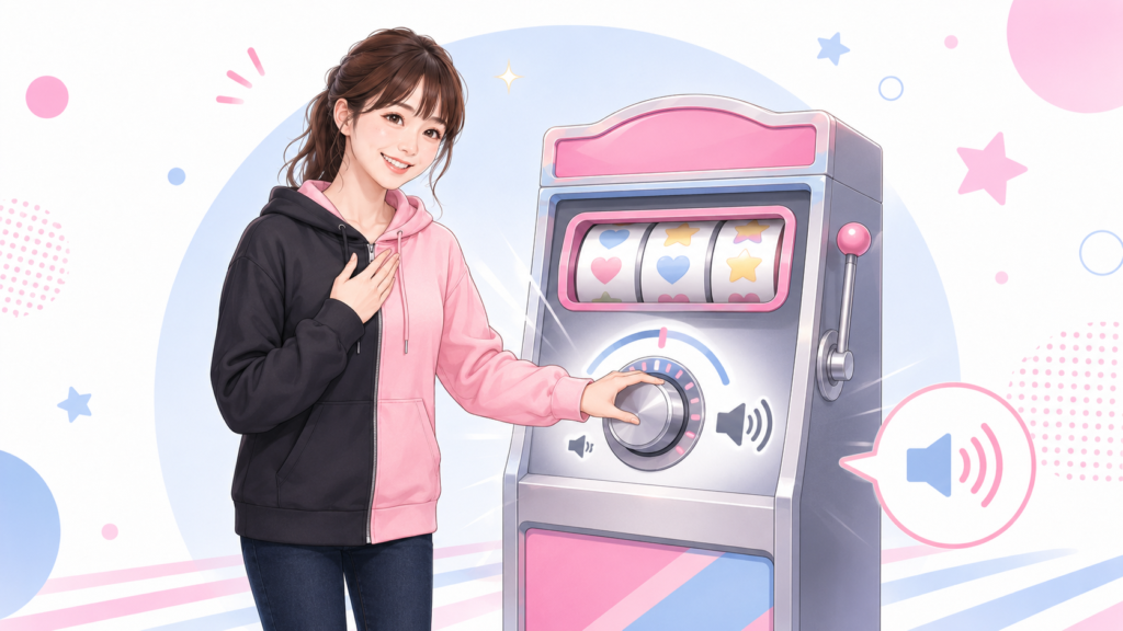 つまみを回して音量を細かく調整するパチスロ機能のイメージ