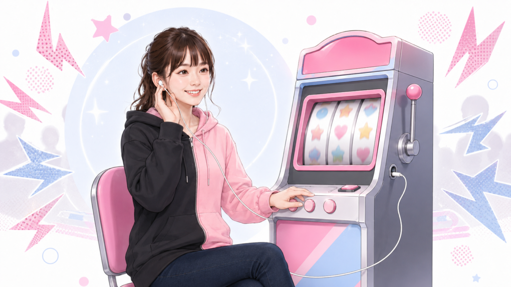 パチスロ台へイヤホンを接続して遊技音を聞く機能のイメージ