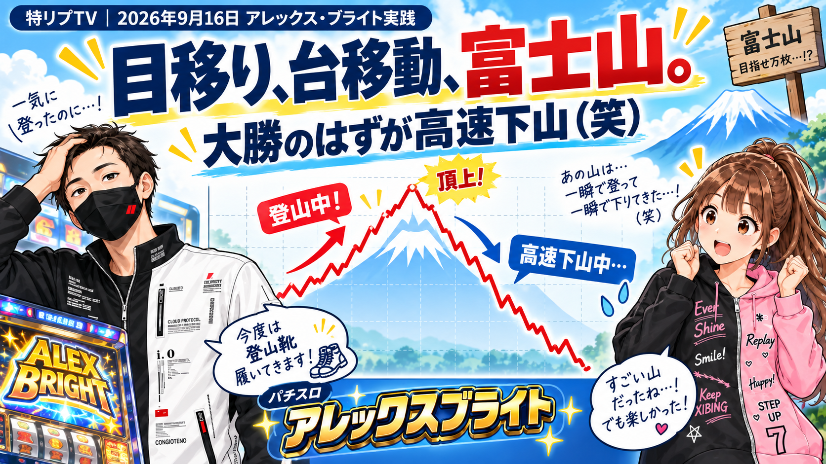 【遊技履歴:アレックスブライト】2026年9月16日(水)目移り、台移動、富士山。大勝のはずが高速下山(笑)